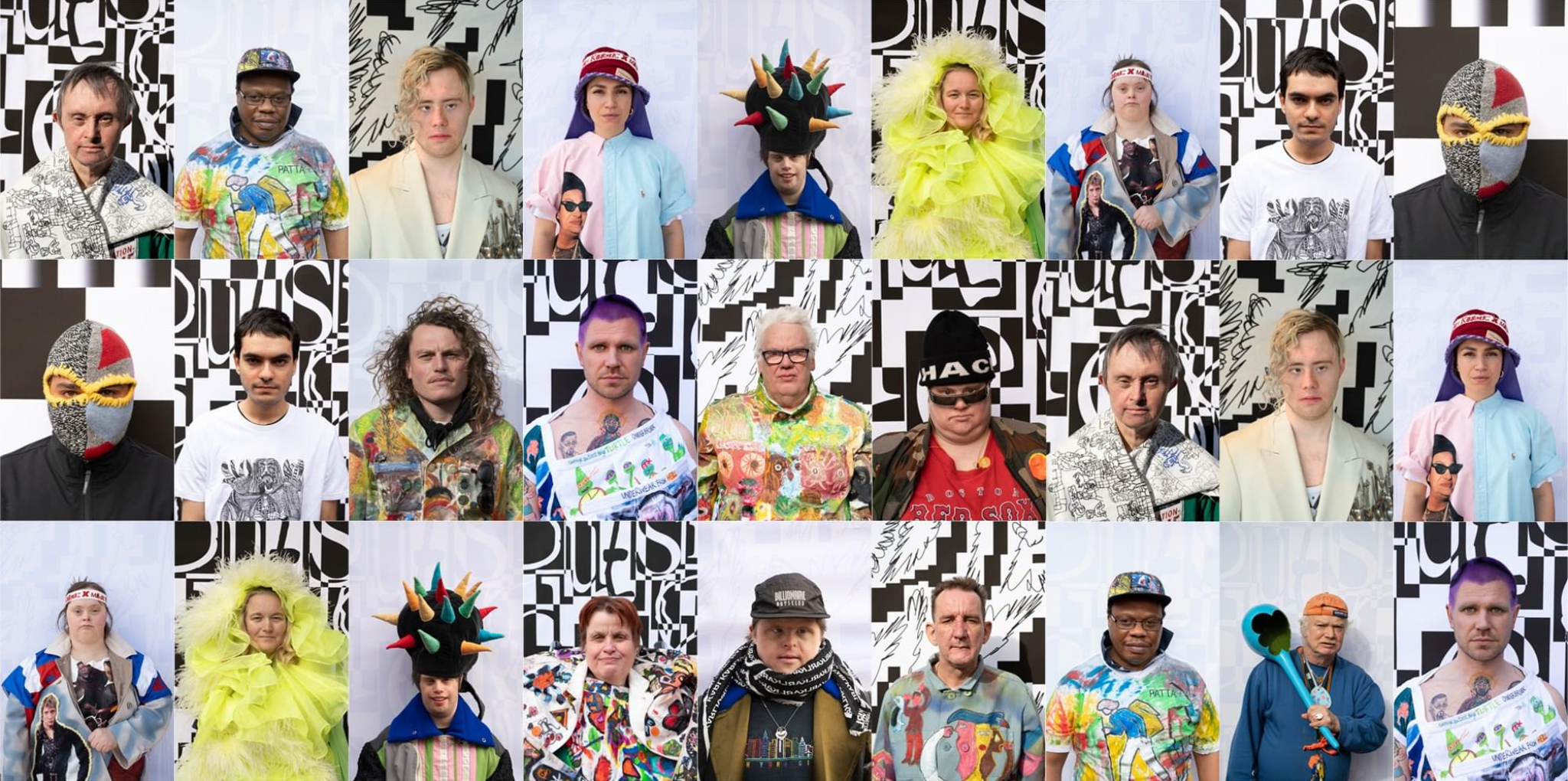 Een collage van pasfoto's van Outsider kunstenaars